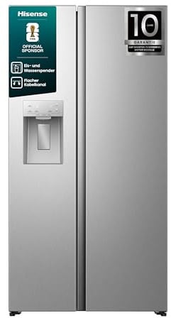 Hisense RS5P528STIE Side-by-Side mit Eis-, Crushed- und Wasserspender/ 528L/ Wassertank/ConnectLife/Supercool/Big Box/Flat Duct/XXL Türfach/BxHxT: 91,1×178,6×61,5cm/ Edelstahl [Energieklasse E]