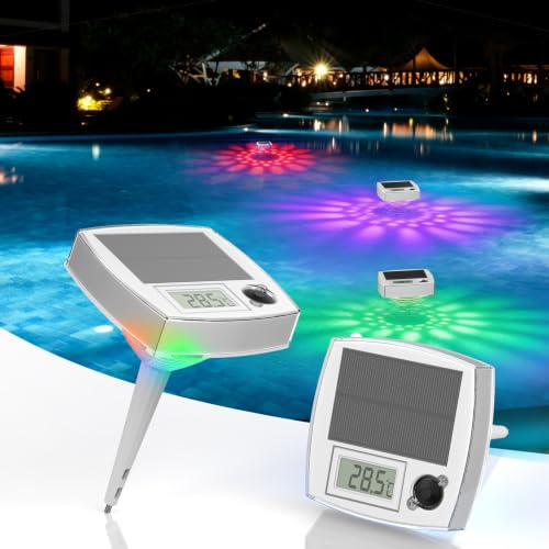 2 pezzi Termometro per Piscina Solare Luci LED RGB 2 in 1 Termometro Acqua | con Display LCD 7 Colori + 3 Intensità Luce IP68 Impermeabile per Piscina Fuori Terra Idromassaggio Spa Vasca