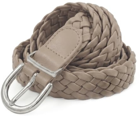 styleBREAKER Damen Flechtgürtel Schmal PU Kunstleder | 2,8 cm Breite, 110 cm Gesamtlänge (ohne Schließe). Stufenlos verstellbar durch Material-Struktur. Silberne Dornschließe.