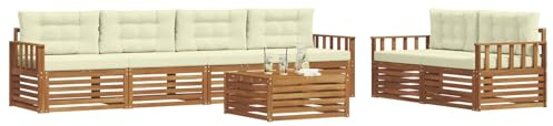 vidaXL Outdoor-Sofagarnitur mit Kissen 7 pcs Natur und Creme, Garten-Sofa, modernes Ecksofa, langlebiger Lounge, Terrasse, Bequeme Sitzgruppe für Entspannung