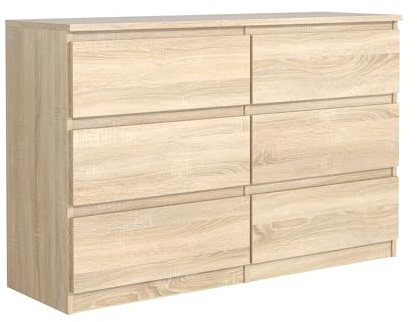Masseno Kommode NUDO 120 cm Sideboard mit 6 Schubladen und Türen für Wohnzimmer Schlafzimmer Modern 120x39x78,5 cm Sonoma Eiche/Sonoma Eiche