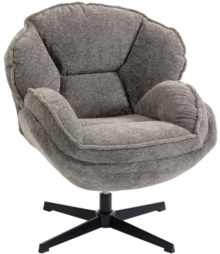 HOMCOM Modern Wingback Accent Chair Velvet Swivel Armchair Grey | Four-Star Base, S-Springs, Bedroom, Living Room, Study