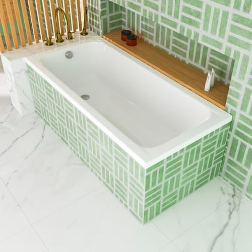 ECOLAM Baignoire rectangulaire Basic 170x75 cm | vidage et trop-plein automatique | pieds + silicone | baignoire en acrylique blanc