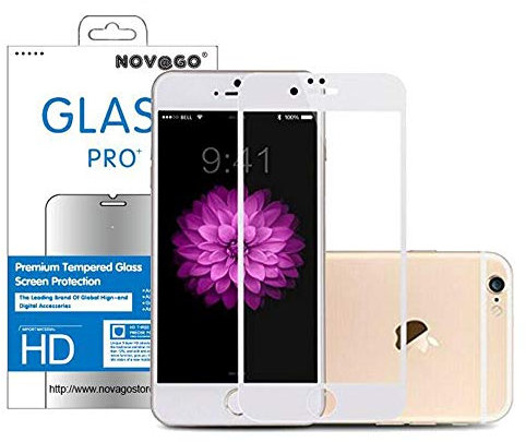 NOVAGO Compatible avec iPhone 6 iPhone 6S (4.7'')- Lot de 2 Films Protection écran Entier vitre Verre trempé avec Contour Carbone Souple Couvre la totalité de l'écran et Compatible 3D Touch