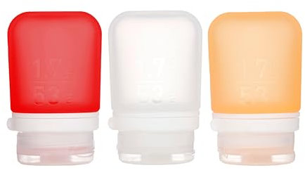 humangear Gotoob+ Refillable Silicone Travel Size Bottles, Locking Cap, Red, Clear, Orange, 1.7 Ounces, 3pk