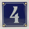 Emaille Schild Hausnummer 4 Blau-Weiß Handarbeit