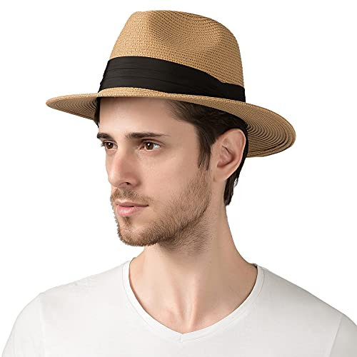 Lanzom Chapeaux de soleil de plage d'été pour hommes, pliable, souple, voyage, chapeau à large bord, Style B-kaki, Taille M