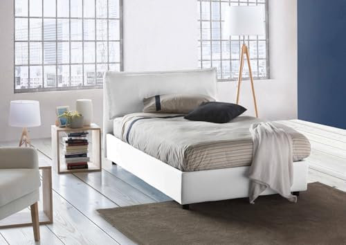Talamo Italia - Doppelbett Desirée, Bettkasten mit Stoffbezug, 100 % Made in Italy, Öffnung vorne, inklusive Matratze 120 x 190 cm, Weiß