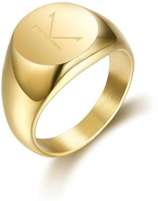 BOBIJOO JEWELRY - Chevalière Bague Femme Initiale Gravée au Choix Acier Inoxydable Plaqué Or 10mm - 19,1 (9 US), K - Gold