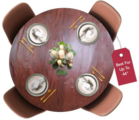 Covers For The Home - Brown floral small round table cover, vinyl and polyester, with elastic edges and flannel backing, spill resistant and easy to clean