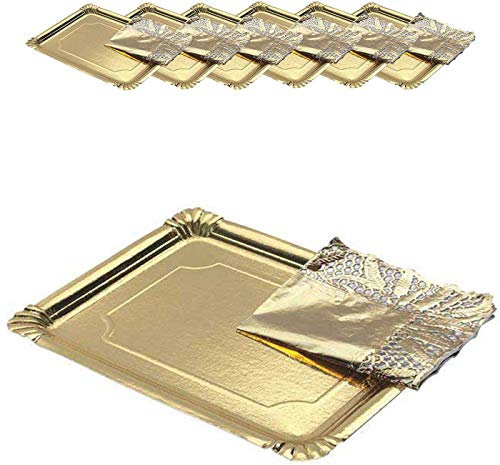 Acan Pack de 6 Bandejas y blondas rectangulares Doradas 31 x 38 cm