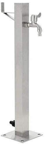 yorten Garten-Wassersäule mit Wasserhahn Wasserzapfsäule Wasserzapfstelle Silbern Edelstahl Quadratisch 5 x 5 x 65 cm (L x B x H) Silbern