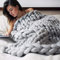 Kenyaw Decke Gestrickte Grobe Strickdecke Wolle Garn Handgefertigt Haustier Bett Stuhl Sofa Super Große Arm Stricken Sperrig Decke(Grau/80 * 100CM)