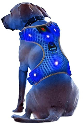 Groß Blau Wiederaufladbare USB LED Hundegeschirr Beleuchtetes Hundegeschirr Leuchtend Aufladbar Licht Hunde Weste LED Hund Geschirr LED Hundegeschirr Sicherheitsgeschirr Hund LED Hunde Zubehör