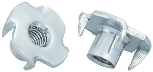 HEXATON Dadi a Griffe M6 x 9 mm - 50 Pezzi - Acciaio Zincato - Dadi a T con 4 Griffe per Legno Falegnameria e Montaggio Mobili