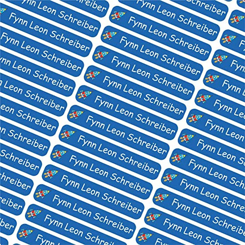 Indigos UG Namensaufkleber Kinder Schule - 43x7mm - 108 - Rakete - Etiketten selbstklebend - 60 personalisierte Aufkleber für Kindergarten, Stifte, Bücher, Brotdose, Federmappe, Lineale & Spielzeug