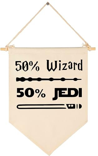 Topthink Drapeau mural à suspendre 50% magicien 50% Jedi - Cadeau pour bébé, enfant, garçon, chambre d'adolescent, porte d'entrée - Citations Star Harry Wars Potter