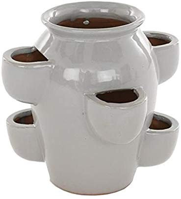 Gardenesque Tiered Planter, Succulent and Herb Plant Pot, Ceramic with Drainage Hole for Indoor and Outdoor Use, Grey - Small, H25 x W27cm