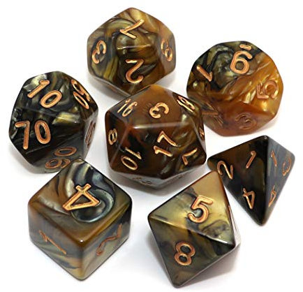 CREEBUY DND-Würfelset, polyedrisch, für Dungeon and Dragons, D&D, Rollenspiele, Goldfarben-Schwarz-Mix, Würfel mit Würfelbeutel