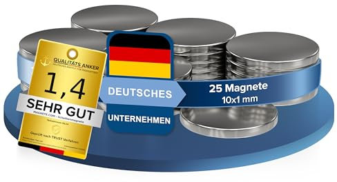 25x Neodym Power Magnet silber - Scheibenmagnet extra stark rund - Durchmesser 10x1mm hoch - starke Supermagnete - Haftkraft ca. 0,5 kg - Magnete für Whiteboard, Pinnwand, Magnettafel, Werkstatt