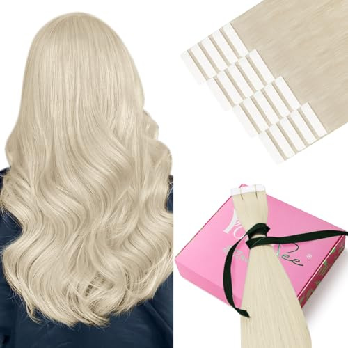 YoungSee 20pcs Blonde Tape in Hair Extensions Human Hair, 12Inch 30g, Platinum Blonde Tape Hair Extensions, Tapes Real Human Hair, Short Straight Hair for Women