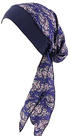Turban-Kopfbedeckung für Damen, aus Stoff, für Krebs, Chemotherapie, Onologie, Nacht, Haarausfall, Blau One size