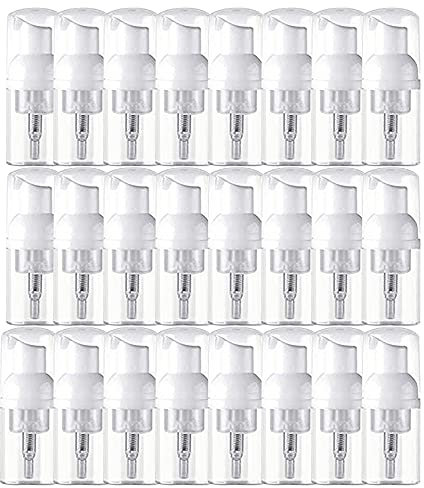 Mini-Schaumpumpenflasche, leer, nachfüllbar, transparent, Kunststoff, Schaum, Mousse-Pumpflasche, Schaumseifenspender für Reinigung, Reisen, Kosmetik-Verpackung (24 Stück, 30 ml, transparent)