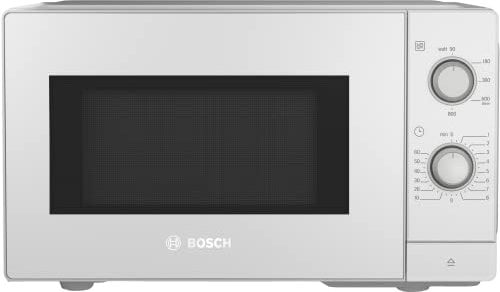 Bosch FFL020MW0 Serie 2 - Microondas, 26 x 44 cm, 800 W, plato giratorio de 27 cm, tope de puerta izquierda, soporte de limpieza, iluminación LED, iluminación uniforme, color blanco (nuevo)