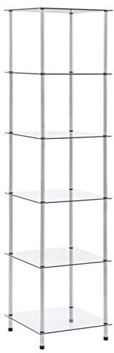 Susany Regal mit 6 Ablagen Glasregal Dekoregal Sammlervitrine Standregal Glasvitrine Bücherregal Vitrinenschrank Transparent Hartglas 40x40x160 cm