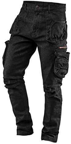 NEO TOOLS 5-Taschen-Arbeitshose Denim, schwarz, 98% Baumwolle, 2% Elasthan, multifunktionale und geräumige Taschen, Komfort-Einsatz im Schritt und unterhalb des Knies, profiliertes Knie, Größe S