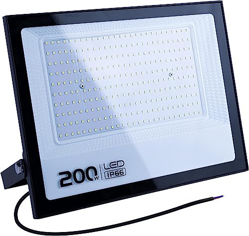 MIWATT Projecteur extérieur à LED blanc froid 200W, projecteur à LED super lumineux 20000LM, projecteur d'extérieur étanche IP66, projecteur pour cour, garage, terrain de sport…