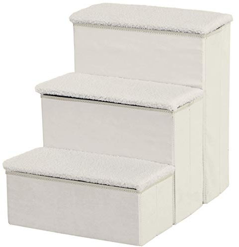 PawHut Escalera para Mascotas de 3 Peldaños Plegable con Tapas Abatibles y Espacio de Almacenamiento 3 Escalones de Perros Gatos Pequeños para Cama Sofá 40x54x48 cm Blanco