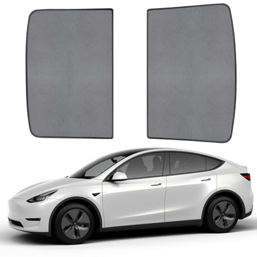 ShowEv für Tesla Model Y Sonnenschutz Sonnendach vorne & hinten Sonnenschirm Dach faltbar Schiebedach Fenster Sonnenblende Schatten für Model Y Zubehör (Set von 2)