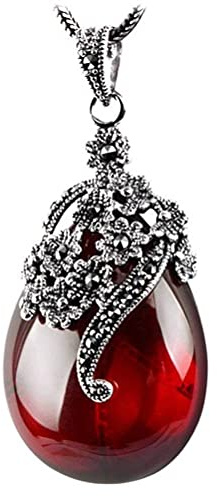 LuoMei Anhänger aus Sterling-Silber 925, Anhänger in Tropfenform, synthetischer Granat, mit Markasit, Anhänger für Damen