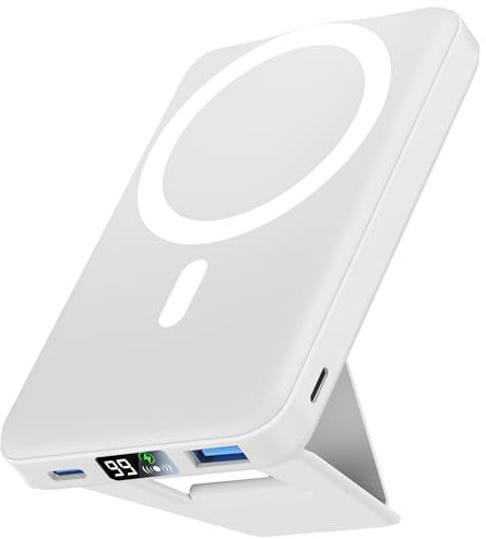 Podoru Wireless Power Bank, 10000mAh Faltbarer Magnetische Powerbank PD 22.5W Schnellladen mit LED Display, Akkupack for Magsafe Powerbank für iPhone 16/15/14/13/12 Pro/Pro Max/Plus/Mini (Grau)