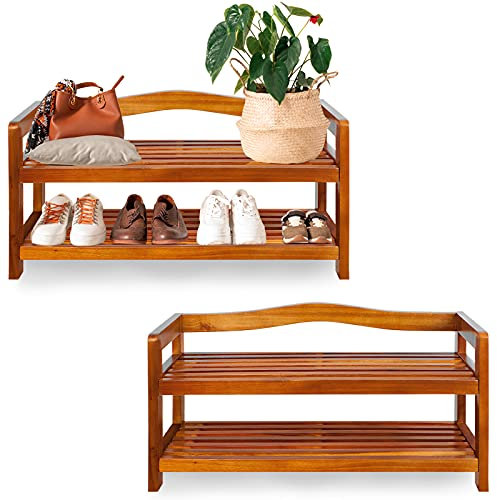 Casaria® 2X Schuhregal mit 2 Ebenen 75x26x42cm FSC®-Zertifiziert Akazien Holz Massiv Bad Diele Flur Bad Schuhschrank Schuhaufbewahrung Schuhständer Braun