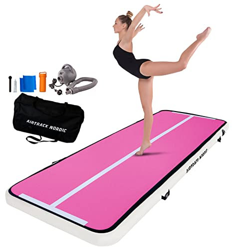 AirTrack Nordic Home 4m Special Edition Mehrfarbig mit Luftpumpe, Turnmatte Aufblasbar, für Gymnastik, Yoga - Langlebig & Einfach zu Transportieren Matte Sport, Air Track Gymnastikmatte (Rosa)