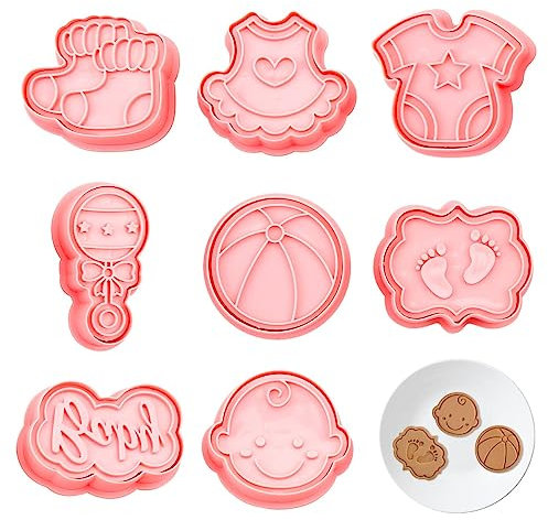 Jagowa Ausstechformen für Babypartys, 8 Stück, Kunststoff, 3D-Plätzchen-Stempel, Backwerkzeuge für DIY, Fondant, Gebäck, Kuchendekoration (Stil B)
