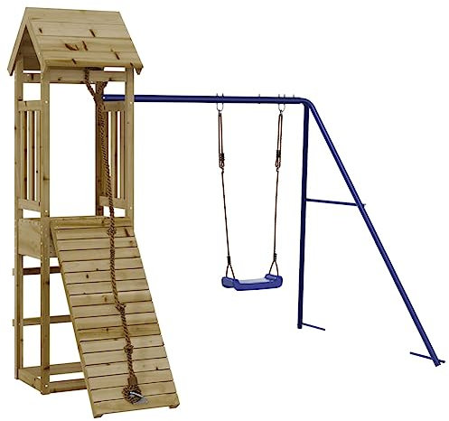 vidaXL Spielturm, Klettergerüst mit Kletterwand Schaukel, Kinder Kletterturm mit Holzdach, Spiel-Zubehör für Garten, Holz Spielplatz, Imprägniertes Kiefernholz