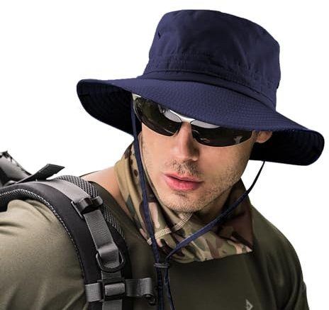 UNIPRIMEBBQ Boonie Hut zum Wandern, Sonnenhüte, Safari, Angeln, Wandern - Regenhüte - UPF 50+ Sonnenhut verstellbar, faltbar - Blau