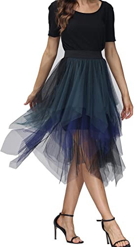 MERCIYD Jupe plissée en Tulle Asymétrique Tulle Jupe Courtes Jupes Midi Jupe d'été Goth Dentelle Robe Vintage Couleurs Variées