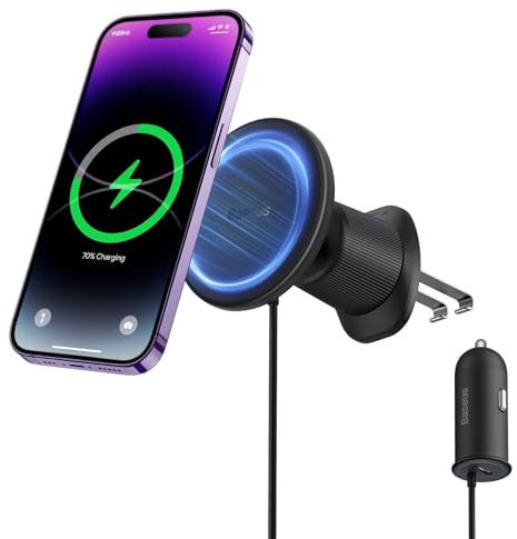 Baseus Magnetische KFZ-Halterung CW01 für Lüftungsgitter mit Kfz-Ladegerät, USB-C, 15 W + 25 W (schwarz)
