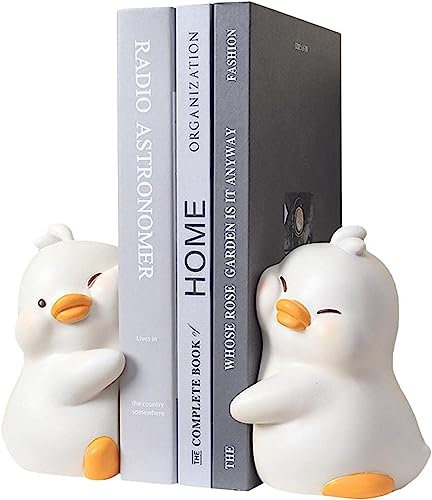 Cute Bookends, Bookends de dessin animé, Cute Ducks Hugging Resin Bookends Bookstops for Students Textbooks (blanc)