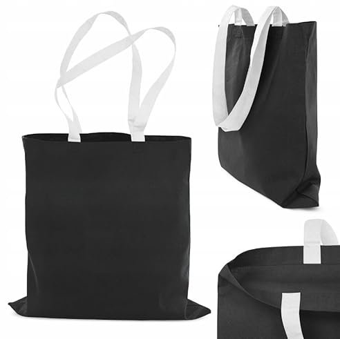 AllBags Baumwolltasche 380 x 420 mm mit langen Griffen 70 cm, Einkaufstasche, Alltagstasche, arbeitstasche damen, strapazierfähige stofftasche kindergarten, jutebeutel (1 er-Pack, Schwarz Weiß Ohr)