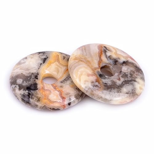 GEM-Inside 40 mm natürlicher Crazy Lace Achat Edelstein Kreis Donut-Perlen für Anhänger Schmuckherstellung Power Energie Chakra Massage GuaSha Schabewerkzeuge