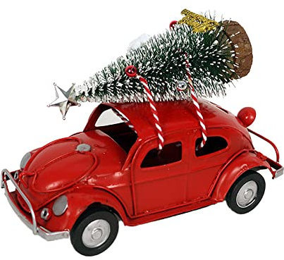 belupai Camion/Voiture de Noël Rouge, Petit Camion/Voiture Rouge, Décoration de Noël avec Arbre de Noël Floqué de Neige, Camion/Voiture de Ferme Vintage pour Décorations de Noël de(Voiture)