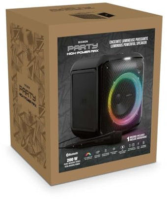 BIGBEN PARTYBTHPMAX - Altoparlante luminoso wireless - Bluetooth 5.3 - 200W - USB, SD, Aux-In - Microfono a filo (ideale Karaoke)