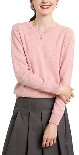 e-girl Pull Cachemire 95% Femme Col Rond Rose Clair Solide Couleur Tricoté en Vrac Manches Longues Fin Pull en Cachemire et Laine,38,MZ2016