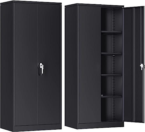 SUPEER Aktenschrank,Metallschrank mit 4 höhenverstellbaren Fachböden,Stahlblech Pulverbeschichtung,Stahlschrank für Werkzeuge,Garage180 x 80 x 40 cm(schwarz)