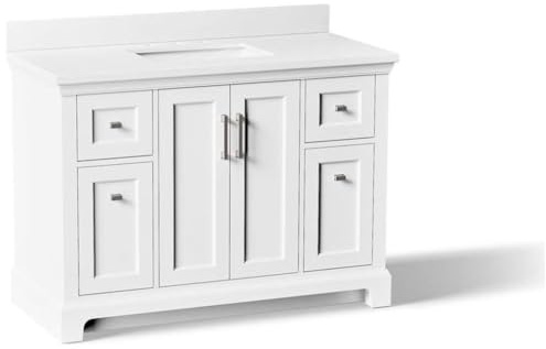 Kohler Charlemont 48 Bathroom Vanity Cabinet with White Sink and Quartz Top, Modern Bathroom Storage, White, K-29262-BD1-0